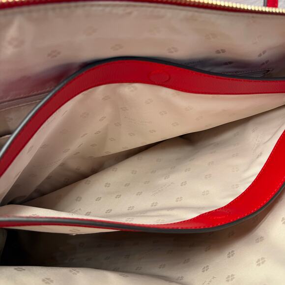 NWT Kate Spade Bright Red Crossgrain Leather Large Laptop All Day Zip Top Tote - Picture 10 of 16